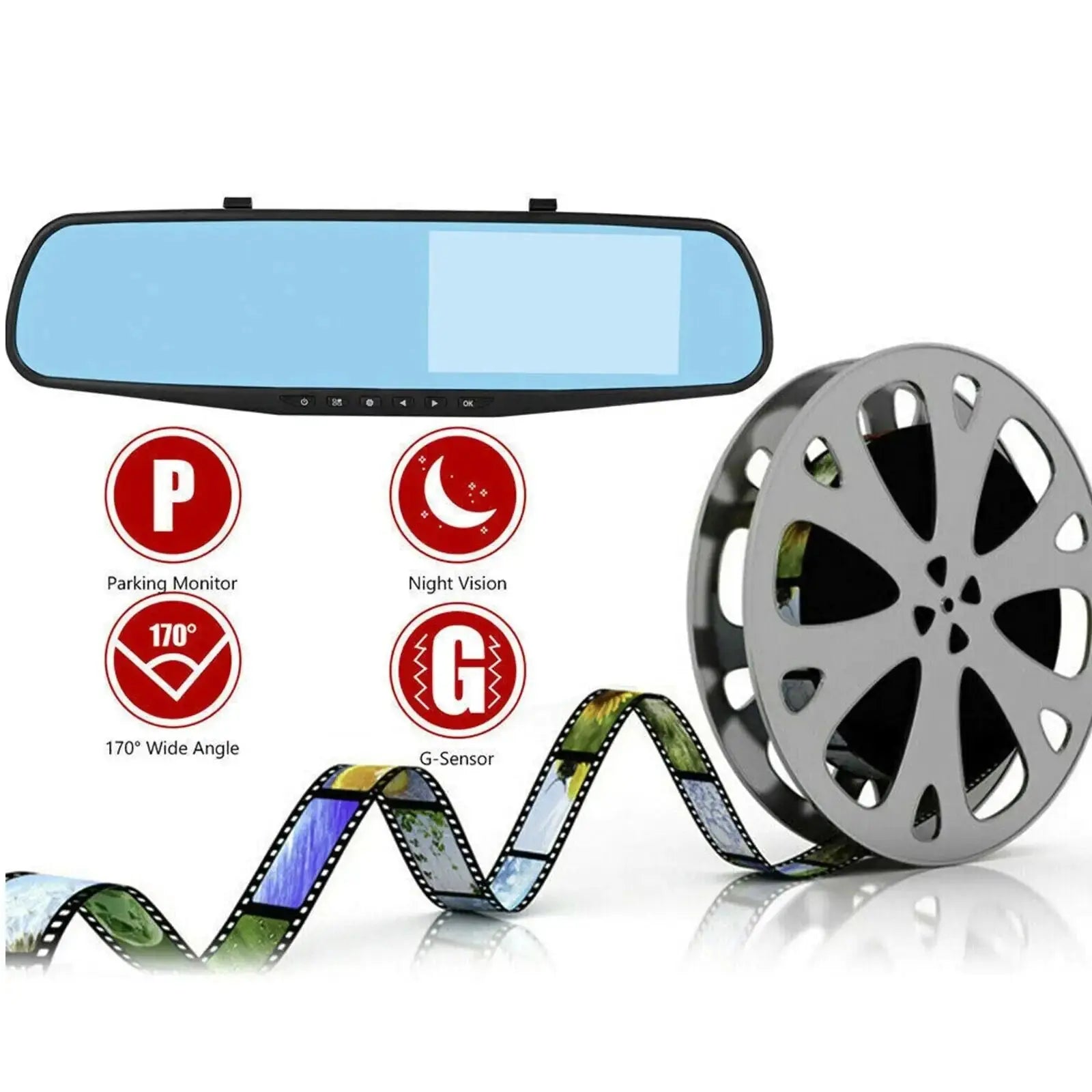 Dashcam Auto 1080P HD con Specchietto Retrovisore - Doppia Telecamera Anteriore e Posteriore LUMENA SHOP